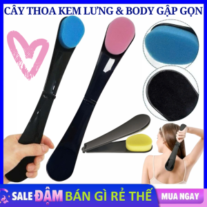 Cây Thoa Kem Lưng Massage Body - Bàn Chải 2 Đầu Mút Xốp Dùng Lấy Thoa Kem Chống Dính Tay Gập Gọn Tiện Lợi - Cọ Mút Mềm Mịn Thoa Kem Tiện Lợi