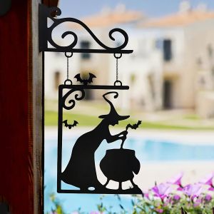 Vintage Metal Witch Silhouette Hanging Sign-Spooky Halloween Decor for OutdoorGardenPorch Durable Metal ArtHalloween Decor