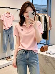 Áo Thun Polo Cổ Sơ Mi Tay Ngắn Màu Hồng Hợp Mùa Hè Ôm Dáng Kích Cỡ Lớn