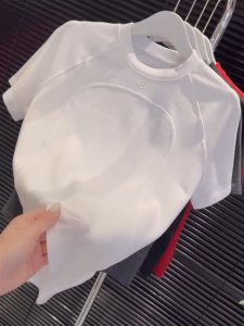 Slim Fit Short Sleeve T-Shirt Womens Summer New Style Pure Color Letter Embroidery Straight Shoulder Top Korean Style Commute