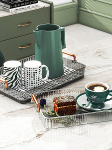 Luxurious Minimalist Tray for Tea Cup Water Cup Living Room Coffee Table Double Layer Drainage Fruit Tray Rectangular Plastic Storage Organizer