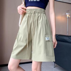 Quần Short Công Sở Ice Silk Nhanh Khô Màu Đỏ Cho Nữ Mùa Hè Mỏng Thẳng Cạp Cao Quần Ống Rộng Rộng Rãi Năm Điểm