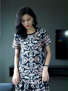 Plus Size M-2XL Retro Printed Round Neck Mid-length Dress Loose Casual Short Sleeved Dress For Women