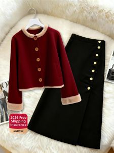 unifittoo | New Style Chinese Red Long Dress Set