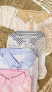 Terlaris Baju Atasan Kemeja Wanita Terbaru Kemeja Salur Mix Brukat Wanita