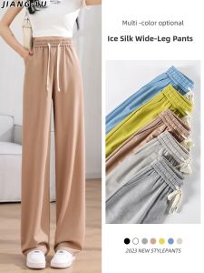 JIANGLU | High Waist Wide Leg Pants Womens Thin Ice Silk Long Drapey Slimming Floor-Length Casual Trousers Summer Fashion Plus Size