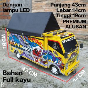Mainan anak miniatur truk oleng bahan full kayu kualitas premium ALUSAN dengan lampu LED