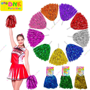 2 pcs Foil Fringe Cheerleading Pompoms (1 Pair) Dance with Handle Performance Sports School Cheer Events Handheld