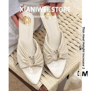 XIANNIWEI | Fashion New Satin Toe Cap Sandals With Metal Buckle Slip-on
