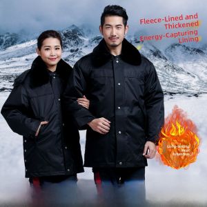 NUDO | Noding Security Coat Medium Length Wool Cotton Workwear Mens Autumn Winter Thermal Protection Reflective Uniform Polyester Fiber