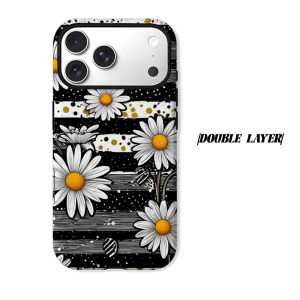 black white daisy stripe Phone Case for iPhone 18 17 16 15 14 13 12 11 Air Pro Max Plus Double-layer Cover