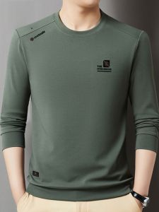 ROMON | Lormen Mens Round Neck Sweatshirt Thickened Long Sleeve Base Shirt Fashionable Urban Style Spring Autumn Season Polyester Fiber