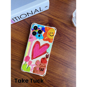 Doodle Oil Painting Heart Bear Style Silicone Phone Case for Huawei Mate70Pro Apple 16 15Pro Xiaomi 15 Crossbody Lanyard Integrated Full Cover Anti-fall