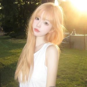 MONLEYTA | Womens Long Straight Hair Wig Thin Summer Style Airy Bangs Lolita Round Face Sweet Natural Full Head Popular JK