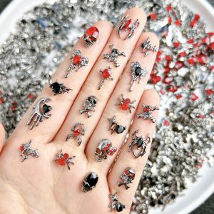 20PCS Multiple Style Alloy Skull Spider Nail Art Charms New Creative Glass Diamond Bat Halloween Nail Decorations for DIY Nails