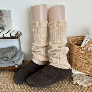 Retro Knitted Thick Warm Mid-Calf Socks Womens Grey Autumn Winter Warmth Home Comfort Stockings Fashionable Solid Color