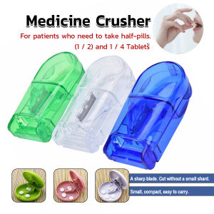MaxPlus Square Round Transparent Pill or Tablet Cutter with Medicine Storage
