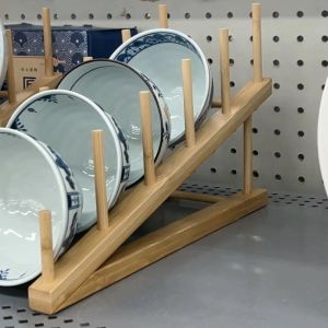 Wooden Bamboo Display Stand Bowl Rack Kitchen Storage Organizer Plate Dish Separator Book Holder No Drilling Required