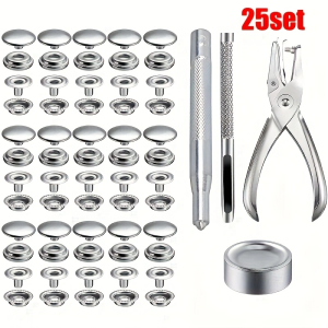 25set Stainless Steel Snap Fastener Kit 15mm Heavy Duty Snap Button Press Stud Cap for Marine Boat Canvas Bag Leather DIY Craft