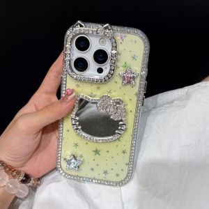 Sanrio | Sanrio Hello Kitty Glitter Diamond Bow Mirror Phone Case For iPhone 16 15 14 Plus 13 12 11 Pro Max Transparent Protection Cover