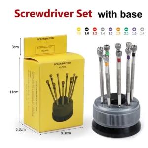 9PCS Screwdrivers Set Watch Repair Tool Screwdriver Set with Rotating Base Steel Screwdriver 5978 for Watch and Glasses Repair