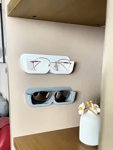 2pcs Wall-Mounted Sunglass Organizer Racks - Clear Plastic Eyewear Holders for Home Decor Bathroom Storage and Stylish Glasses Display Bathroom Organizers And Storage Shelves