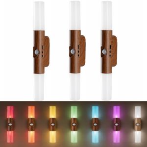 Aitemay 4pcs RGB Motion Sensor Night Light Double Head Magnetic LED Lamp USB Rechargeable Wardrobe Cabinet Light For Bedroom Hallway Stairs