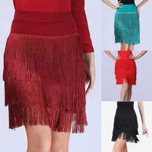Adult Women Latin Dance Red Skirt Dance Skirt Tassel Latin Dance Performance Practice Skirt