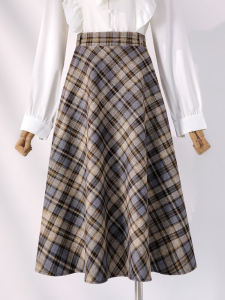 High Waist A-Line Mini Skirt for Women Winter Season Plaid Woolen Mid-Length Slimming Skirt Business Casual Style