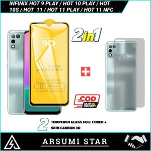 PROMO PAKET MURAH 2 IN 1 TEMPERED GLASS ANTI BLUELIGHT INFINIX HOT 9 PLAY / HOT 10 PLAY / HOT 10S / HOT  11 / HOT 11 PLAY / HOT 11 NFC ANTI GORES KACA ANTI CAHAYA BIRU + GARSKIN CARBON 3D