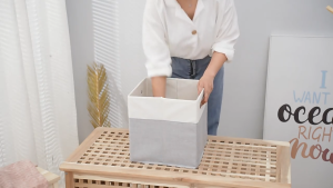 【SG】Linen fabric storage basket foldable storage box with handle for storing household clothes sundries and snacks