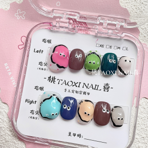 Handmade Wearable Nail Art Short Cute Graffiti Fairy Tale World Suitable for Teenage Girls Macaron Color Series Chinese Made