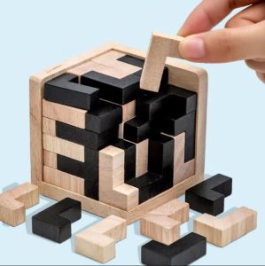 Wooden Board Games Toy 54L Cube IQ Brain Teaser Educational Toys Intellectual Family Party Game For Kids and Adults