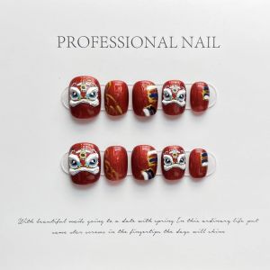 Handmade Wearable Nail Art Red White Autumn Winter Style for Women New Years Festive Elegant Beauty Tools Nail Tips