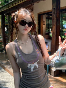 Áo Ba Lỗ Cổ Treo in Hình Chú Chó Thời Trang 2025 Dành Cho Nữ Áo Khoác Ngoài Mùa Thu Áo Ba Lỗ Cổ Treo Áo Vest Áo Ba Lỗ Cổ Tròn