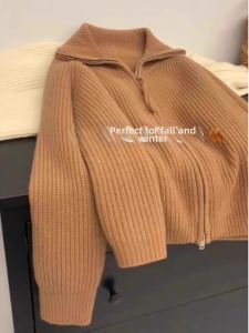 Fashion Knit Sweater Cardigan Double Zippers Collar