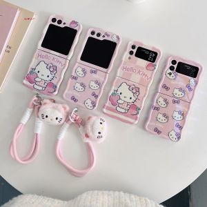 Kawaii KT Cat Doll Samsung Galaxy Z Flip5/4/3/F7310 Flip Cover Blue Light Filter Silicone Protective Case Womens Style Anti-Fall Soft Shell