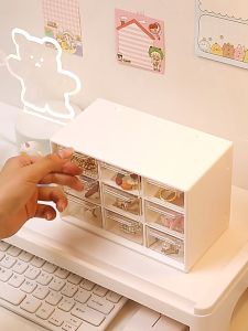 ฟรีสติ๊กเกอร์  กล่องเก็บของ 9ช่อง กล่องใส่เครื่องประดับ กล่องพลาสติก มินิ  ลิ้นชักเก็บของ