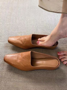 CAIZINI | Leather Simple Style Slip-on Mules