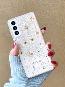 เคสโทรศัพท์ซิลิโคนน่ารักแบบนุ่มสำหรับ Samsung S23 Ultra S22 S20FE S10 S20 S21+ Note20 Ultra N10+ S24 S25 Ultra พร้อมลายดาวและฝุ่นสีทอง