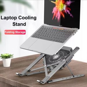Laptop Stand With Cooling Fan Portable Adjustable Folding Bracket Aluminum Alloy Notebook Tablet Holder Desk compatible for macbook air Surface Pro