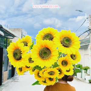 Cành Hướng Dương Đại 5 Bông 1m2 Giống Thật Trang Trí Nhà Cửa Hàng Văn Phòng Sự Kiện. Hoa Lụa Decor
