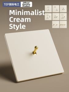 TEP | Retro Thin Cream Style Toggle Single Double Control Switch with 5-Port Socket 86 Type