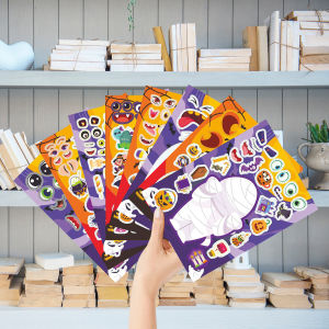 Halloween Trò Chơi Ghép Hình Hoạt Hình Tương Tác Giáo Dục DIY Sticker Thẻ Sổ Tay Hoạt Hình Cho Trẻ Em Từ 4-12 Tuổi