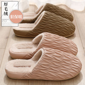 Dép Bông Lót Lông Cừu PU Da Mùa Đông 2025 Mới Cho Nữ Trong Nhà Chống Thấm Nước Dép Cotton Mùa Đông Ấm Áp Thoải Mái
