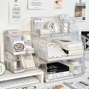 วางซ้อนกันได้ กล่องใส ชั้นวางของ ชั้นวางอะคริลิค ที่เก็บของแบบตั้งโต๊ะ ประหยัดพื้นที่ Cutie world