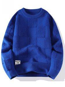 ROMON | Romon Mens Knitted Sweater Casual Loose Fit Thickened Round Neck Pullover Winter Fashion Youthful Style Long Sleeve Warmth