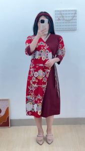 6267 Giana Two Tones Batik Midi Dress Batik Wanita Casual