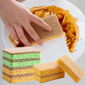 4pcs/Pack Natural Wood Pulp Sponge Brush Bowl Cloth Washing Sponges Dishes Rag Kitchen Absorbing Sponge