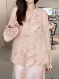 SHUAIYUE | Áo Blouse Thêu Hoa Hồng Phong Cách Trung Quốc Cổ V Dành Cho Phụ Nữ Mùa Xuân